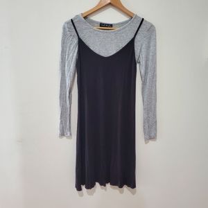 BNWOT French Atmosphere y2k grey shirt and layered black dress small